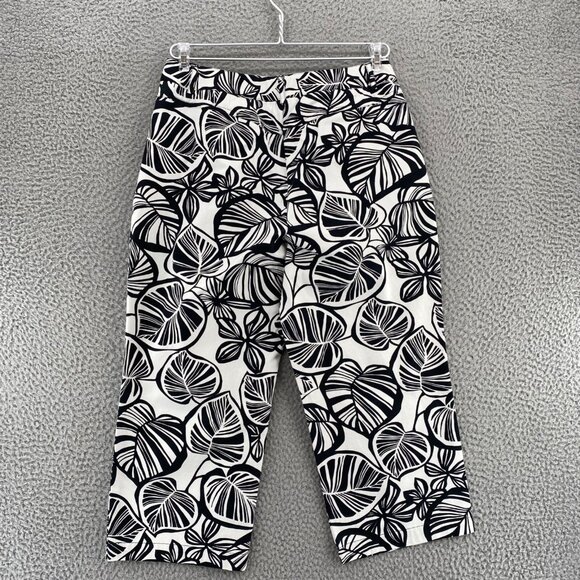 Talbots Pants Womens 8 Petite Black White Fern Floral Stretch Capri Crop Vintage - Picture 3 of 13